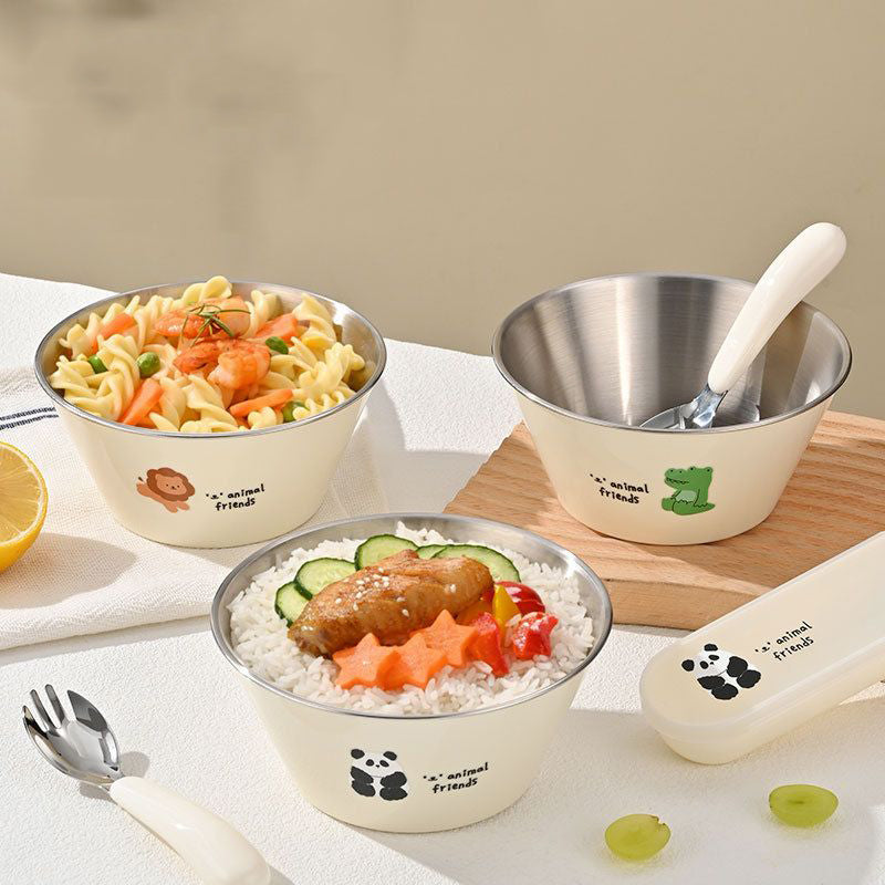 Wholesale 304 Stainless Steel Baby Bowl, Cartoon Silicone Suction Bowl