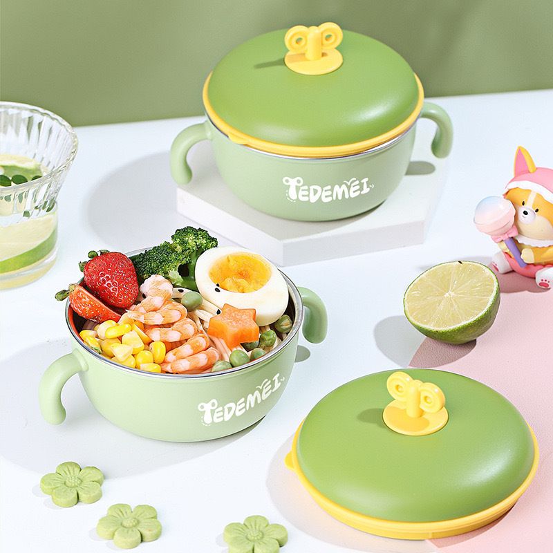 Wholesale 304 Stainless Steel Baby Bowl, with Lid Silicone Suction Bowl