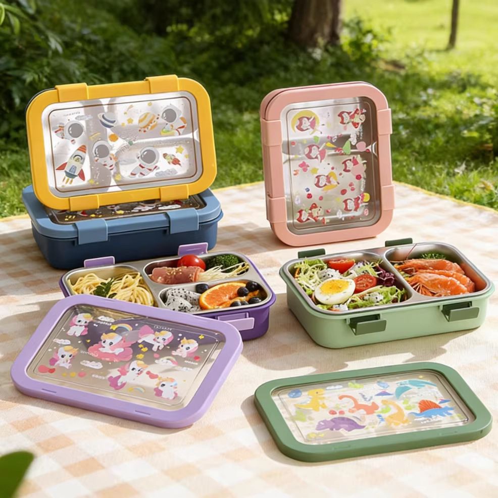 Wholesale 304 Stainless Steel Bento Lunch Box, Lid Compartment