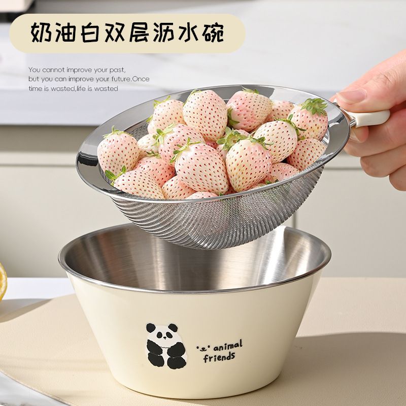Wholesale 304 Stainless Steel Draining Basket, 2-Layer for Vegetable Washing